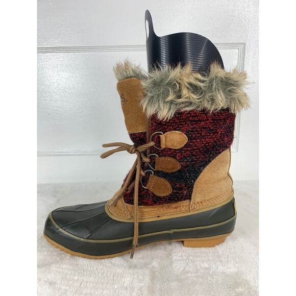 Totes Womens Weatherproof Faux Fur Lined Winter Boots Size 9 Medium Brown & Red - Picture 7 of 9